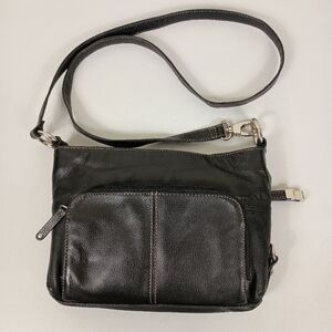 Tignanello Leather Crossbody Bag Black Built in Wallet MultiPckt Organizer Purse